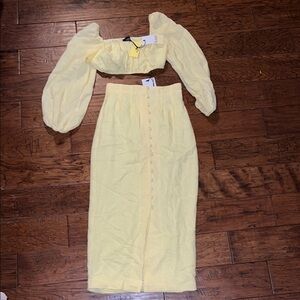 Yellow Two-Piece Set with Puff Sleeves